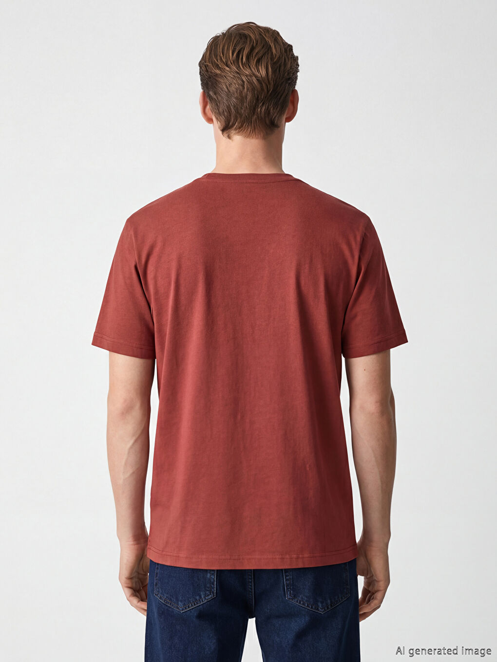 Kırmızı Bisiklet Yaka Baskılı Penye Erkek Tişört-3