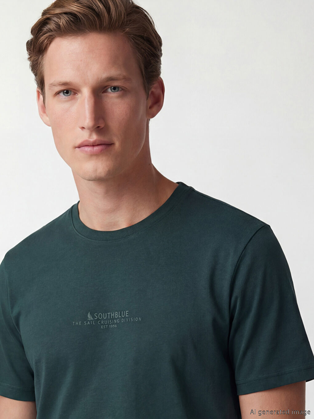 Yeşil Bisiklet Yaka Baskılı Penye Erkek Tişört-2