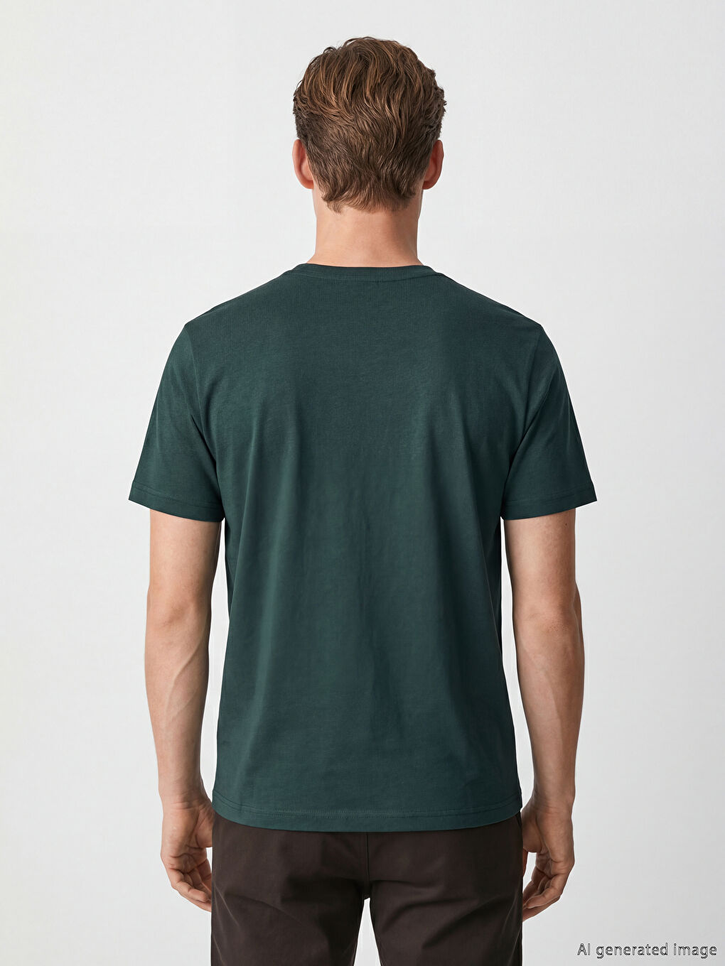 Yeşil Bisiklet Yaka Baskılı Penye Erkek Tişört-3