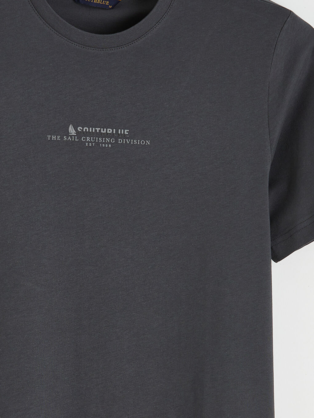 Antrasit Bisiklet Yaka Baskılı Penye Erkek Tişört-1