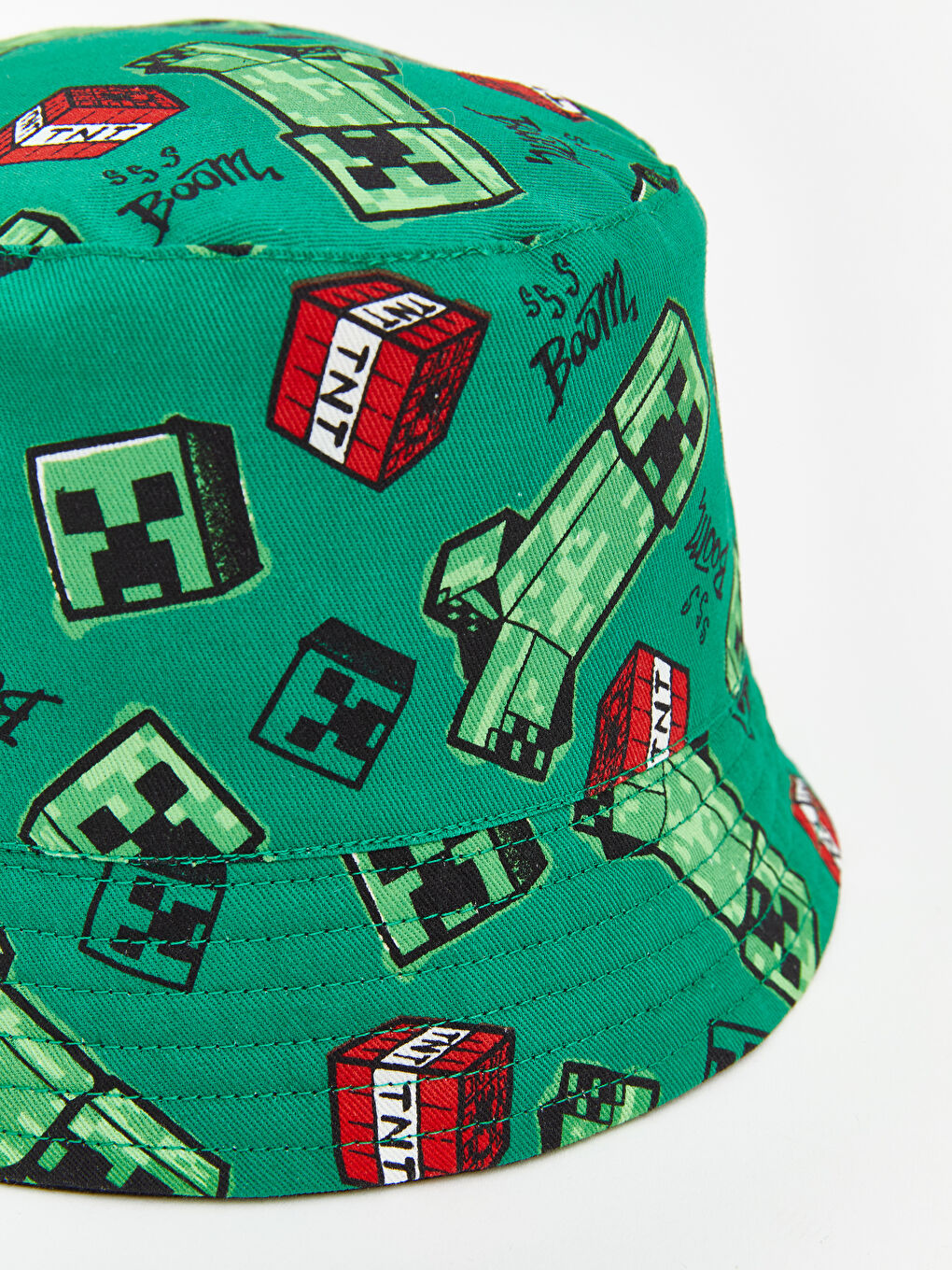 Yeşil Minecraft Baskılı Erkek Çocuk Bucket Şapka-3