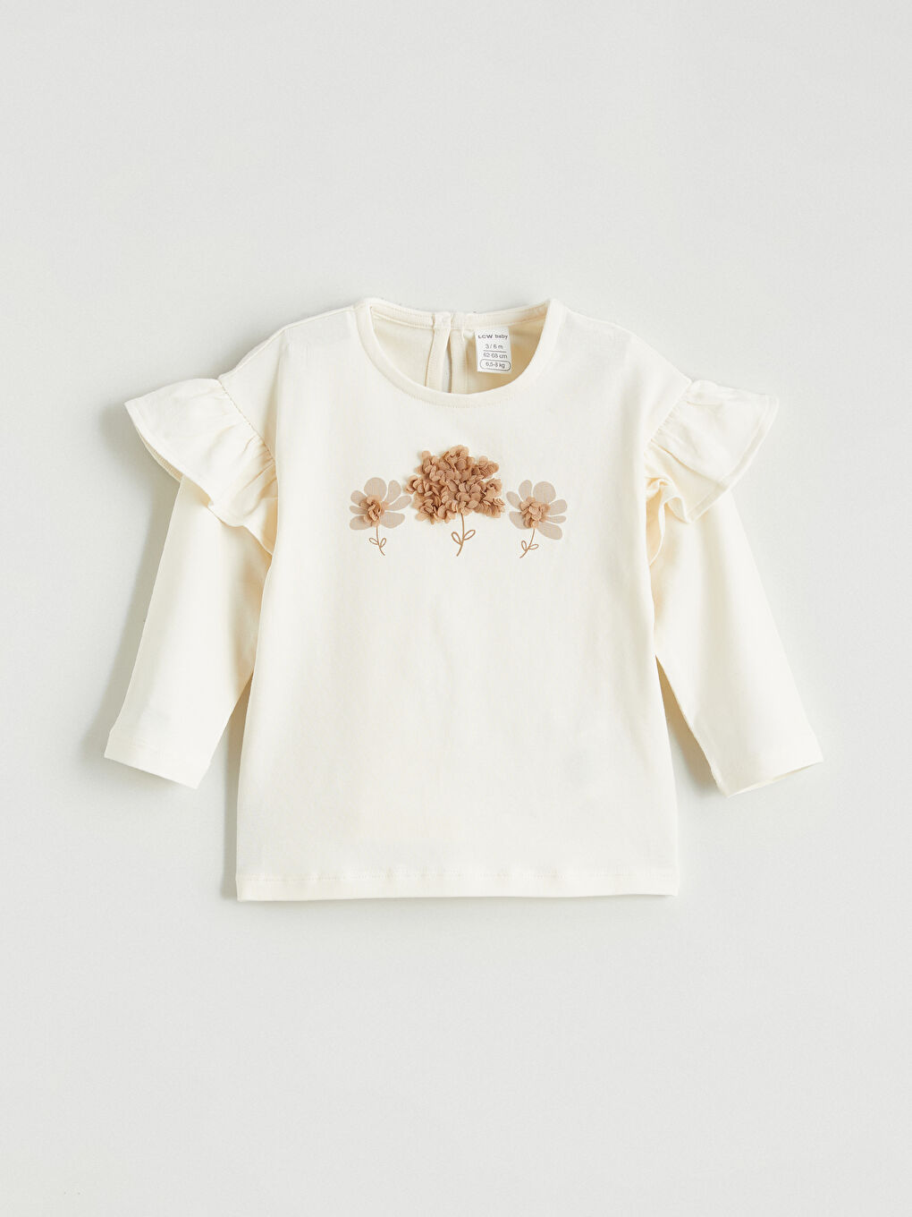 Ekru Çiçek Baskılı Kız Bebek Tişört ve Eşofman Alt Takım-1