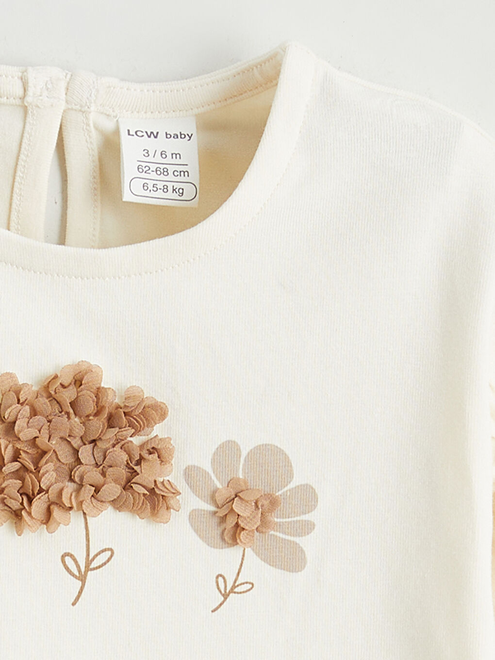 Ekru Çiçek Baskılı Kız Bebek Tişört ve Eşofman Alt Takım-2
