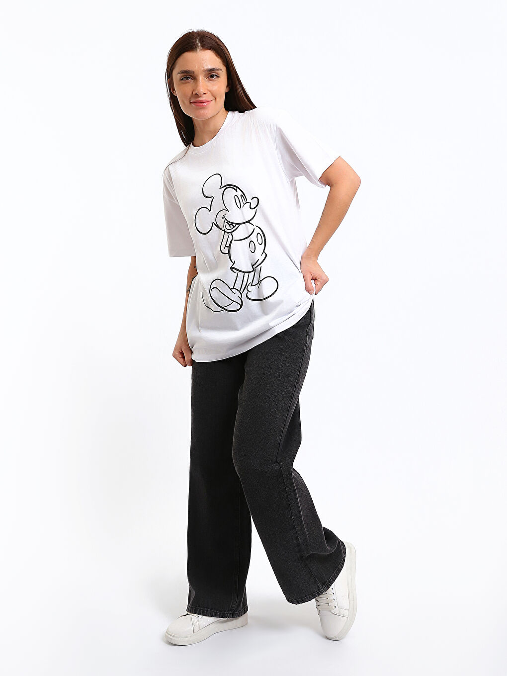 Crew Neck Mickey Mouse Printed Women's T-Shirt-1