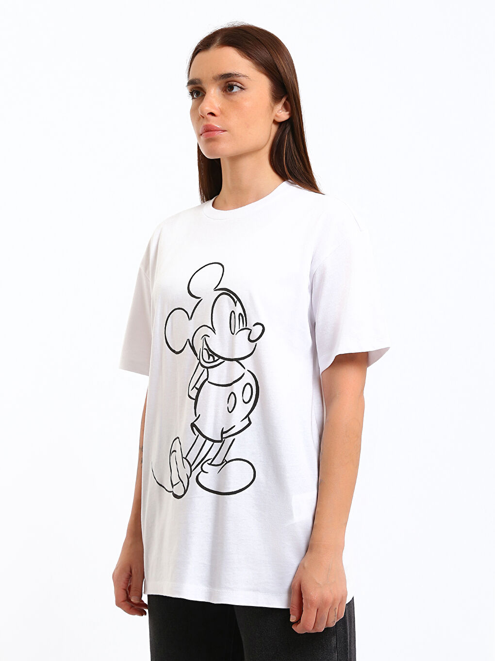 Crew Neck Mickey Mouse Printed Women's T-Shirt-3