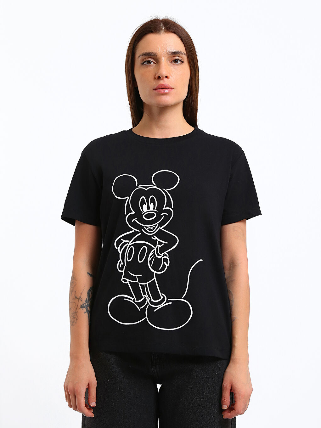 Crew Neck Mickey Mouse Printed Women's T-Shirt