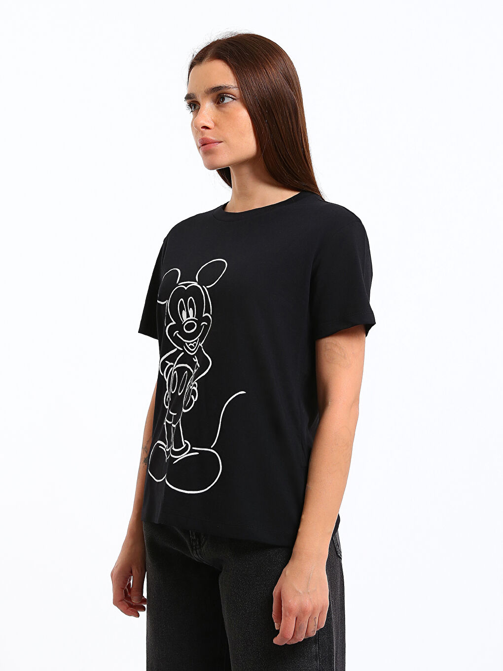 Crew Neck Mickey Mouse Printed Women's T-Shirt-3