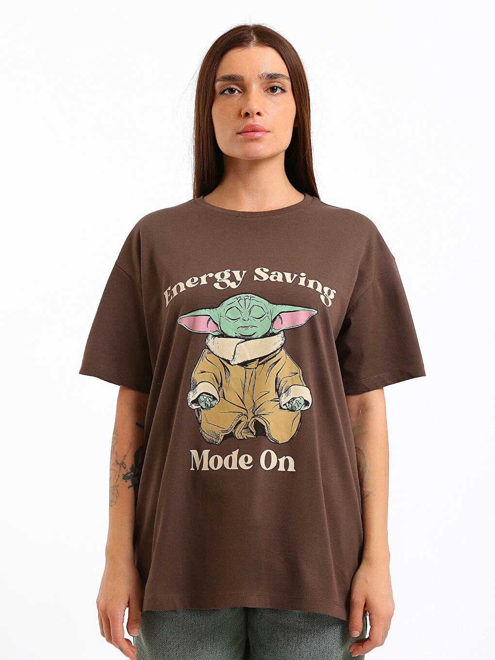 Crew Neck Baby Yoda Printed Women's T-Shirt