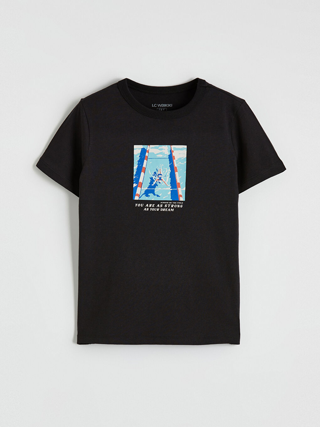 Siyah Bisiklet Yaka Baskılı Erkek Çocuk Tişört