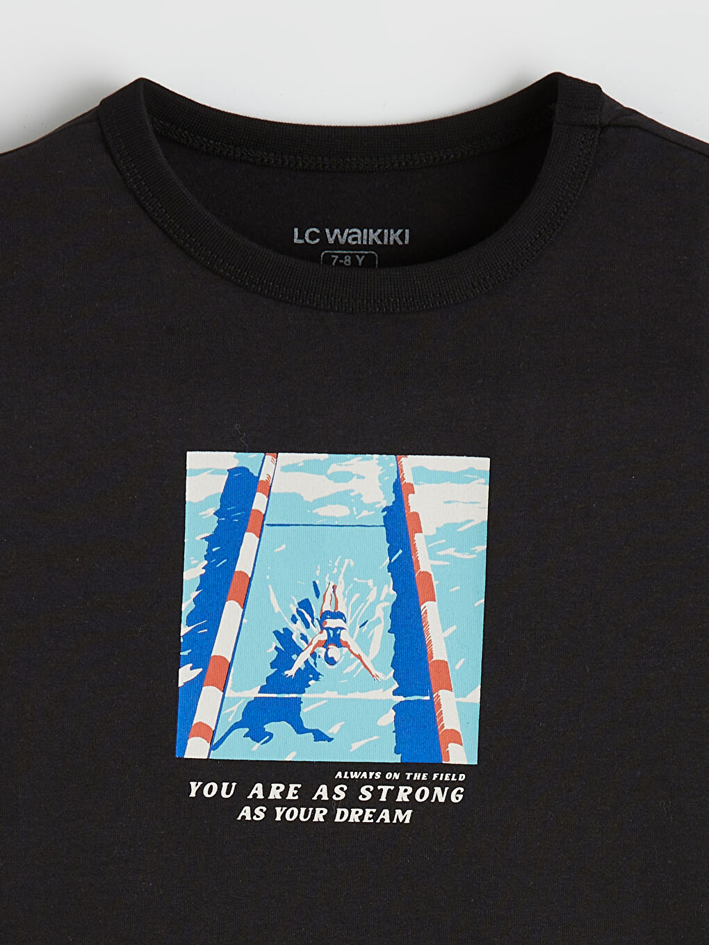 Siyah Bisiklet Yaka Baskılı Erkek Çocuk Tişört-1