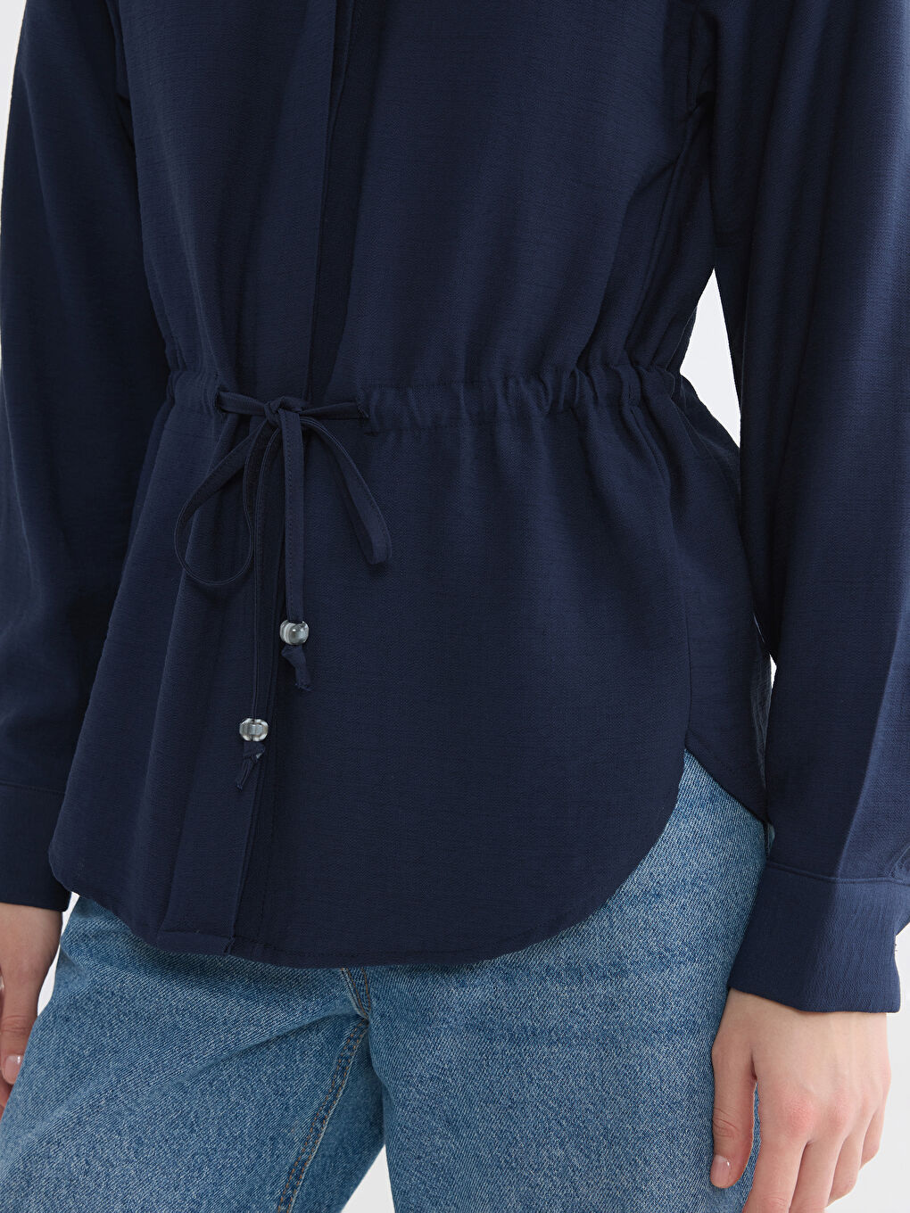 Lacivert Beli Büzgülü Kadın Gömlek-2