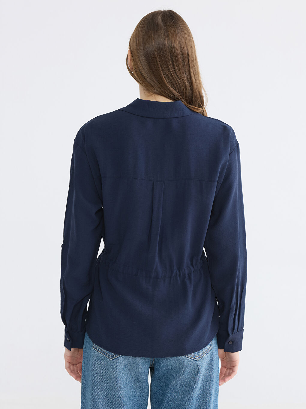 Lacivert Beli Büzgülü Kadın Gömlek-3