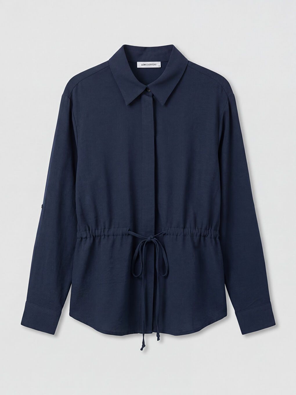 Lacivert Beli Büzgülü Kadın Gömlek-4