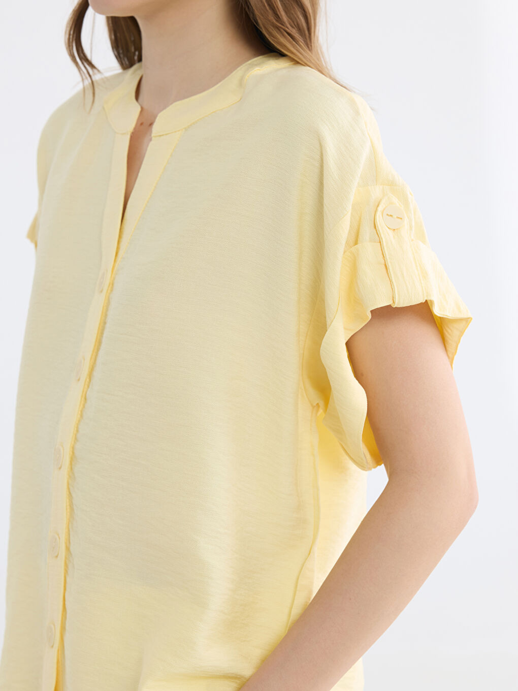 Sarı Kaçık Yaka Kadın Gömlek-2