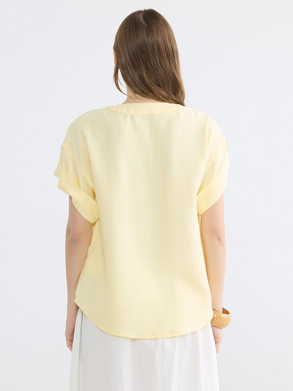 Sarı Kaçık Yaka Kadın Gömlek-3