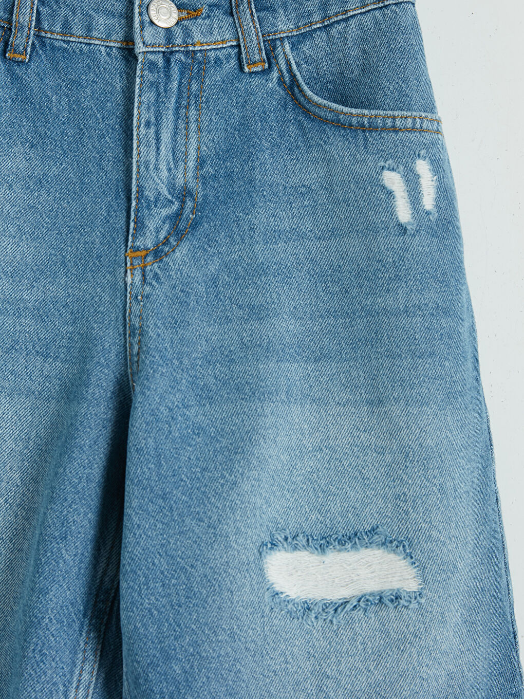 İndigo Yırtık Detaylı Erkek Çocuk Jean Şort-2