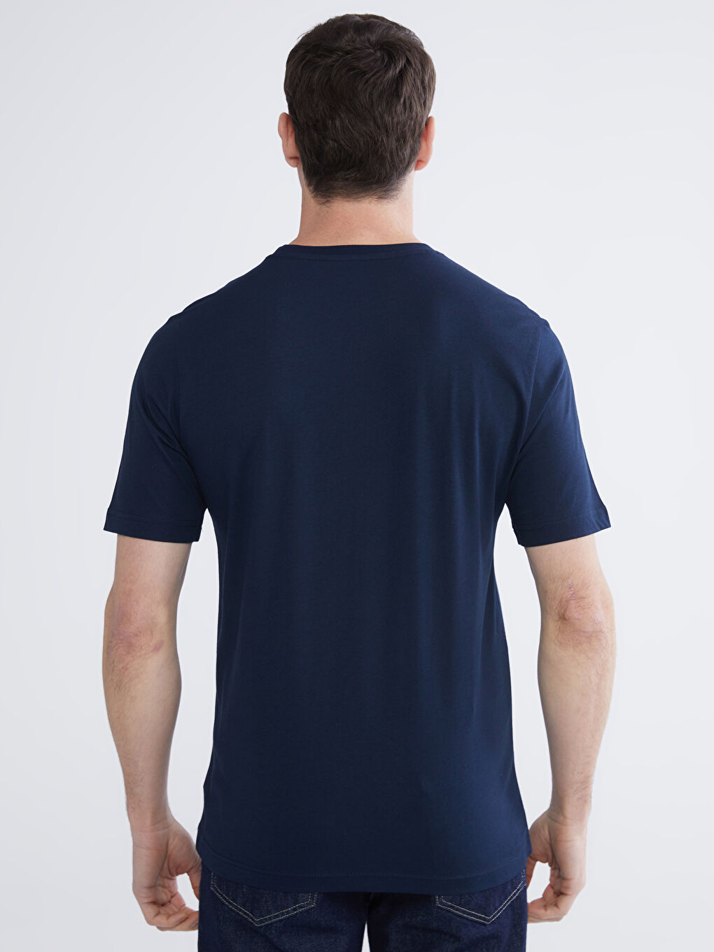 Lacivert Bisiklet Yaka Baskılı Penye Erkek Tişört-3