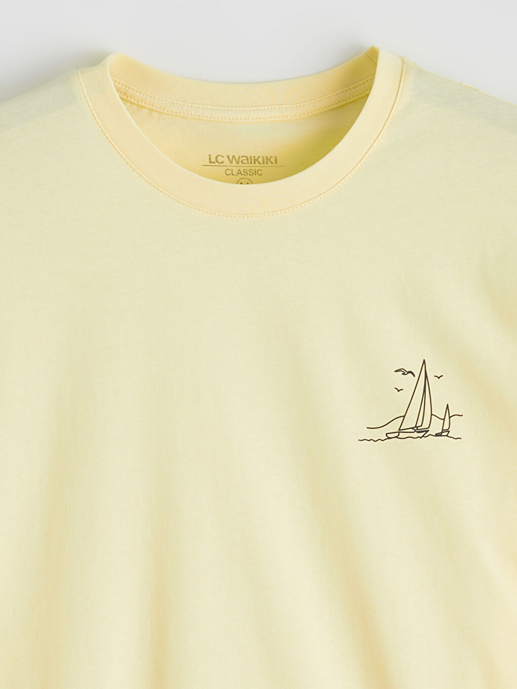 Sarı Bisiklet Yaka Baskılı Penye Erkek Tişört-1