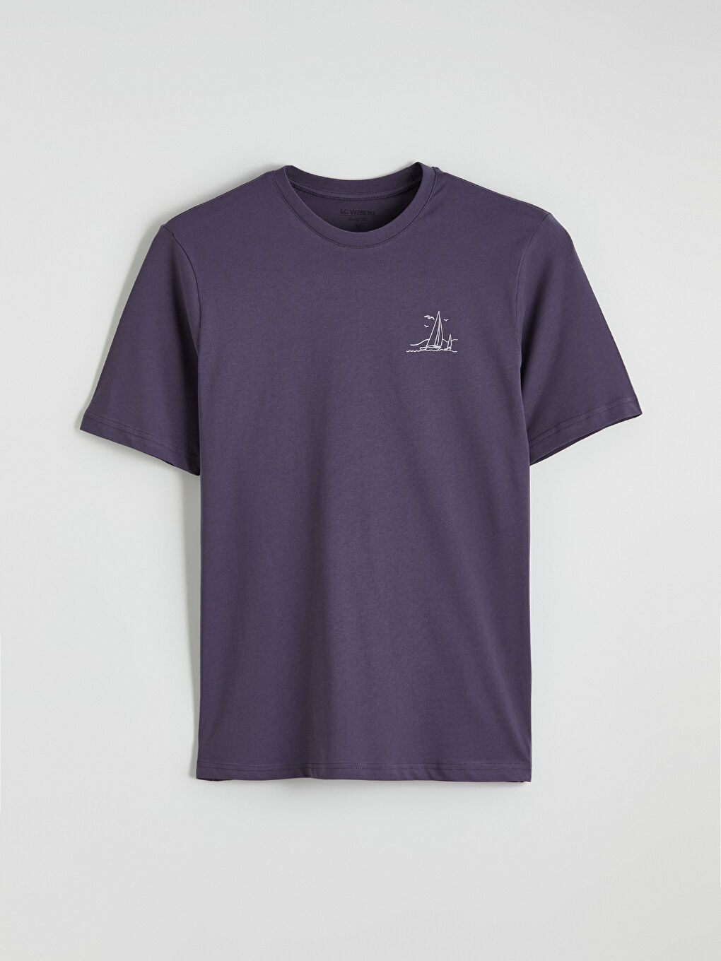 Mor Bisiklet Yaka Baskılı Penye Erkek Tişört
