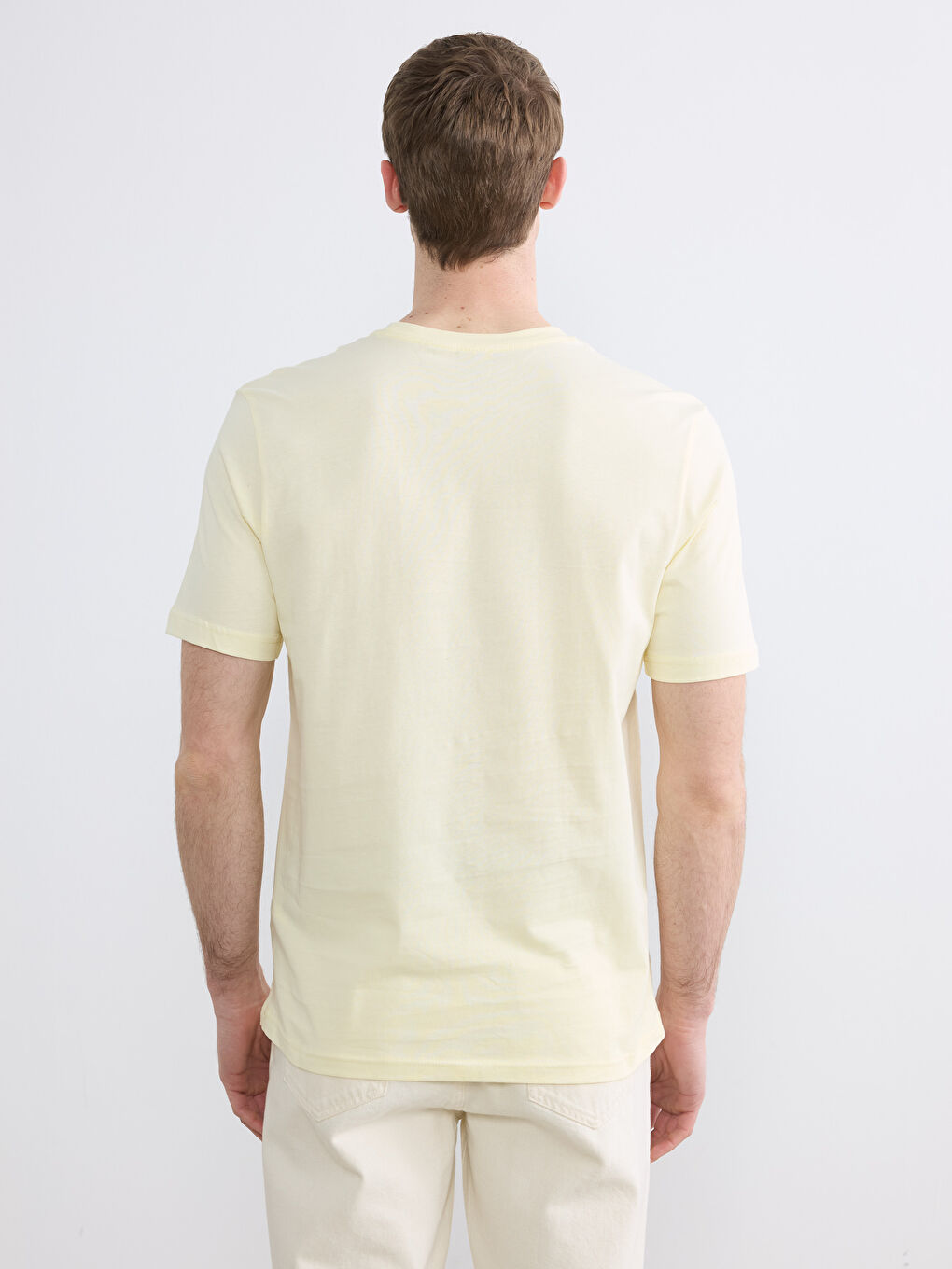 Sarı Bisiklet Yaka Baskılı Penye Erkek Tişört-3