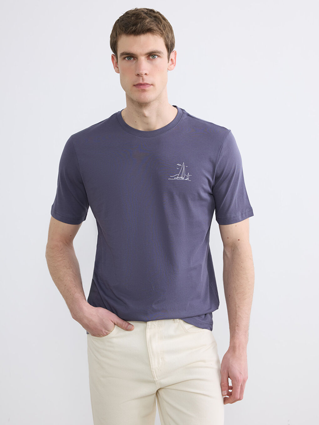 Tricou bărbați din jerseu imprimat cu guler rotund