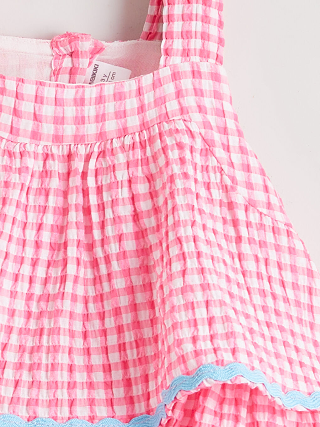 Pembe Kare Yaka Ekose Katkat Kız Çocuk Elbise-1