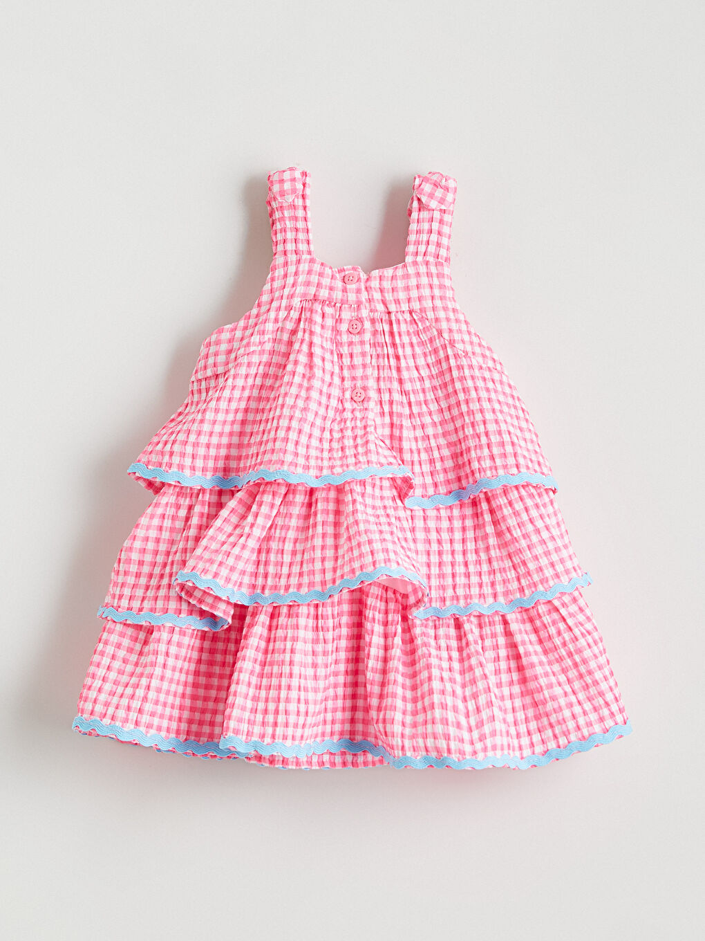 Pembe Kare Yaka Ekose Katkat Kız Çocuk Elbise-2