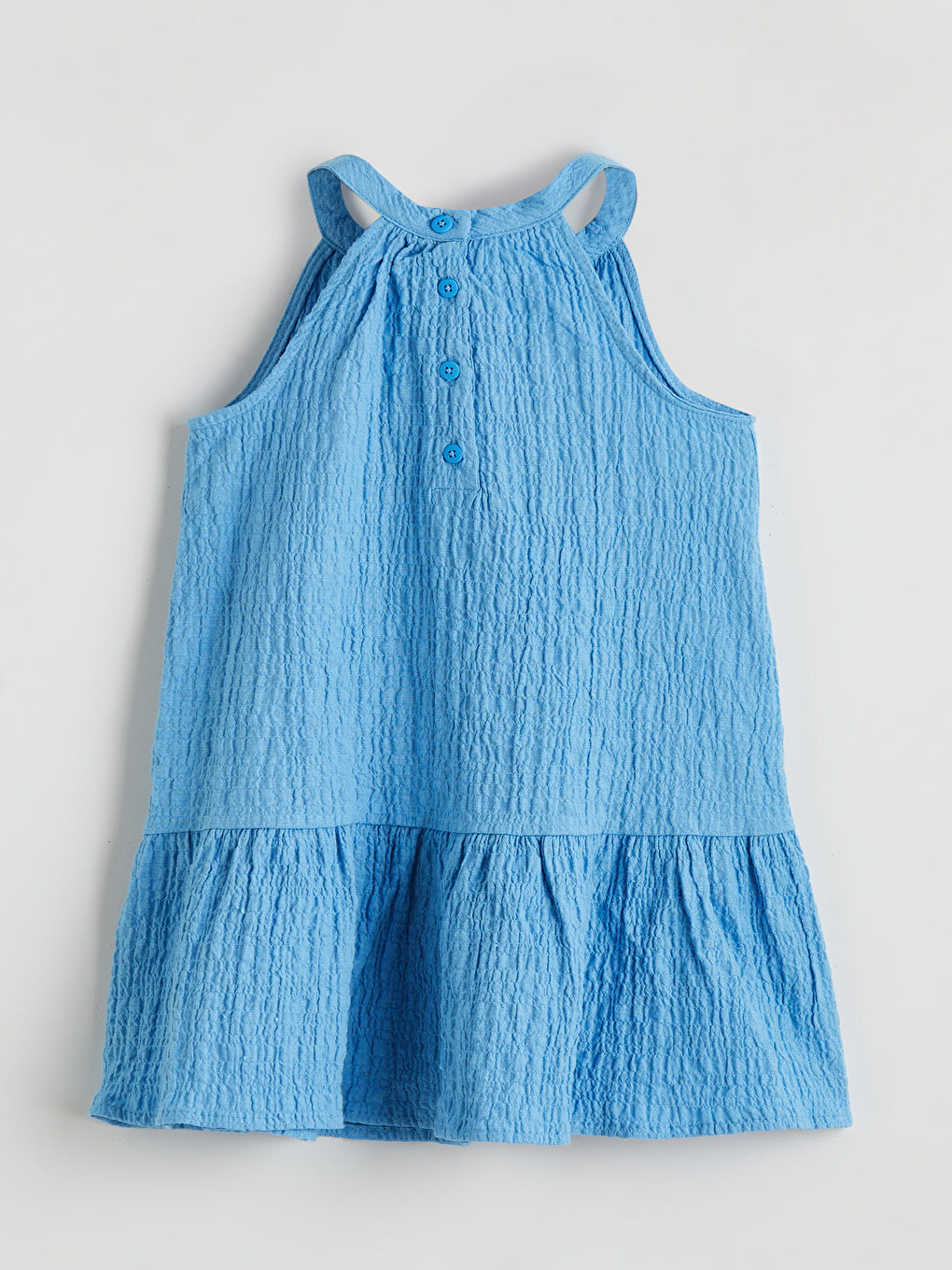 Mavi Halter Yaka Dokulu Kız Çocuk Elbise-1