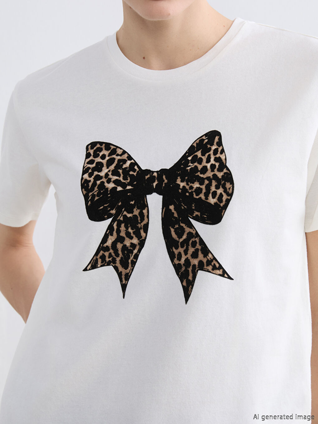 Crew Neck T-Shirt with Bow Print-5