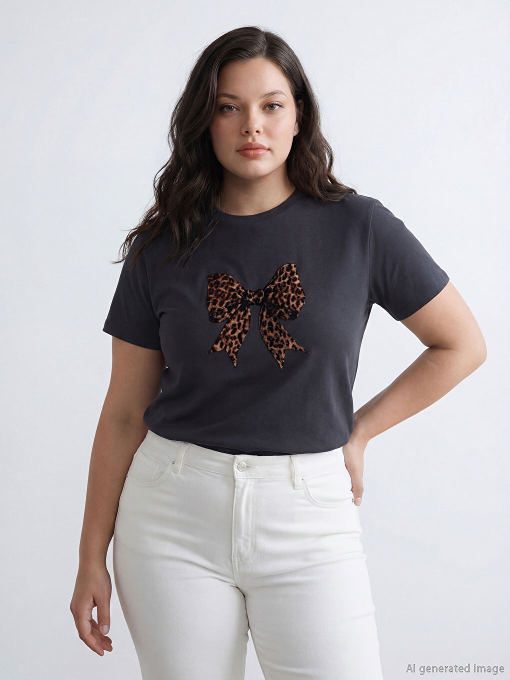 Crew Neck Bow Printed Women's T-Shirt-1