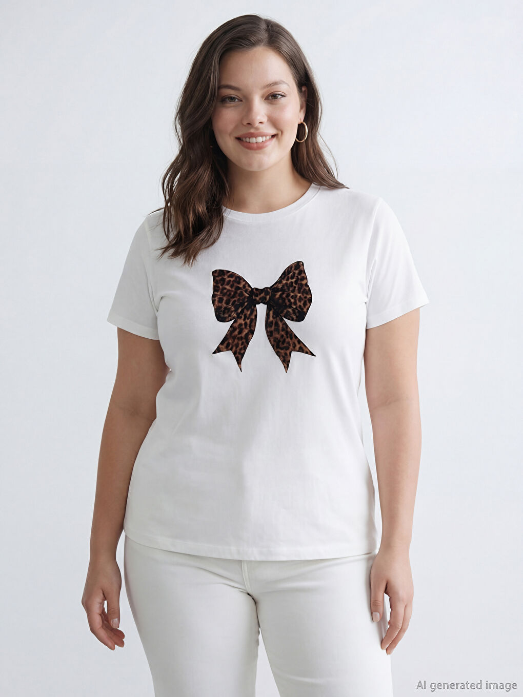 Crew Neck T-Shirt with Bow Print-1