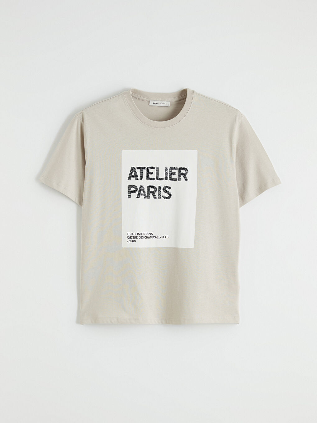 Gri Paris Baskılı Oversize Kadın Tişört-4