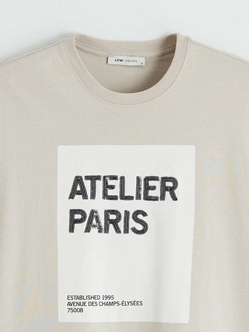 Gri Paris Baskılı Oversize Kadın Tişört-5