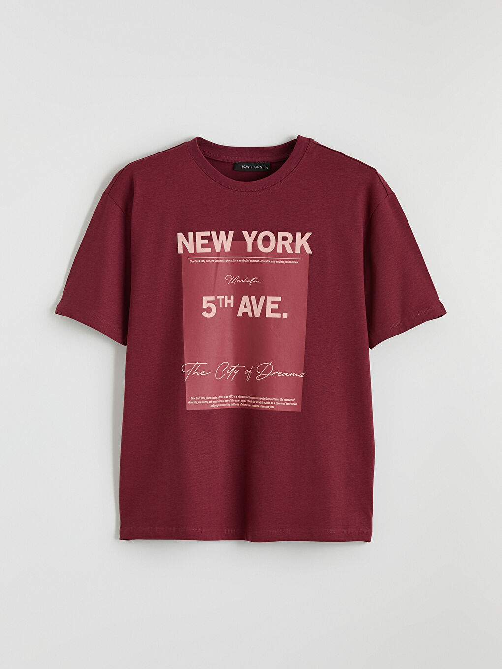 Bordo New York Baskılı Oversize Kadın Tişört-4