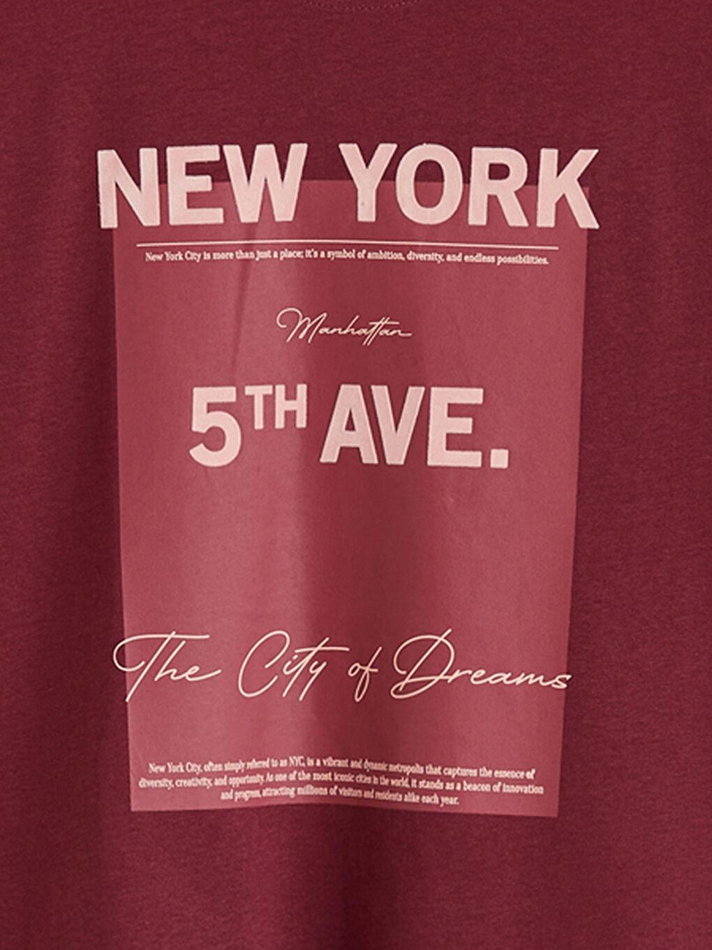 Bordo New York Baskılı Oversize Kadın Tişört-5