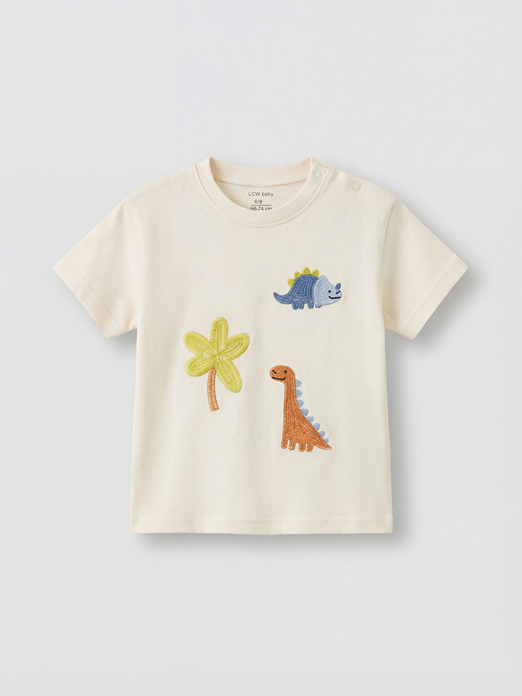 Ekru Dinozor Nakışlı Erkek Bebek Takım-1