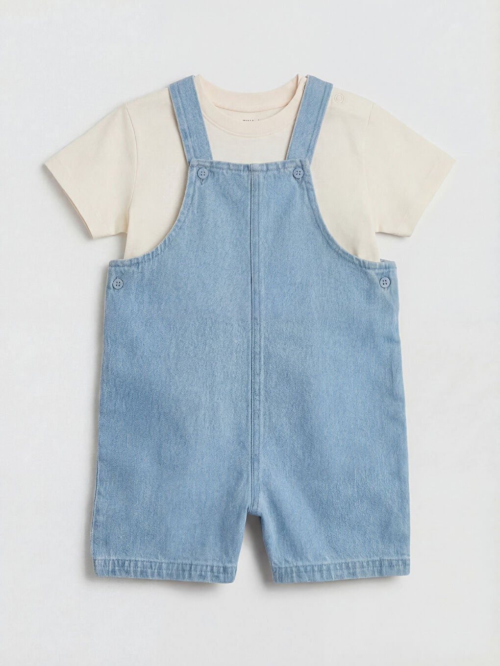 İndigo Erkek Bebek Salopet ve Tişört Takımı