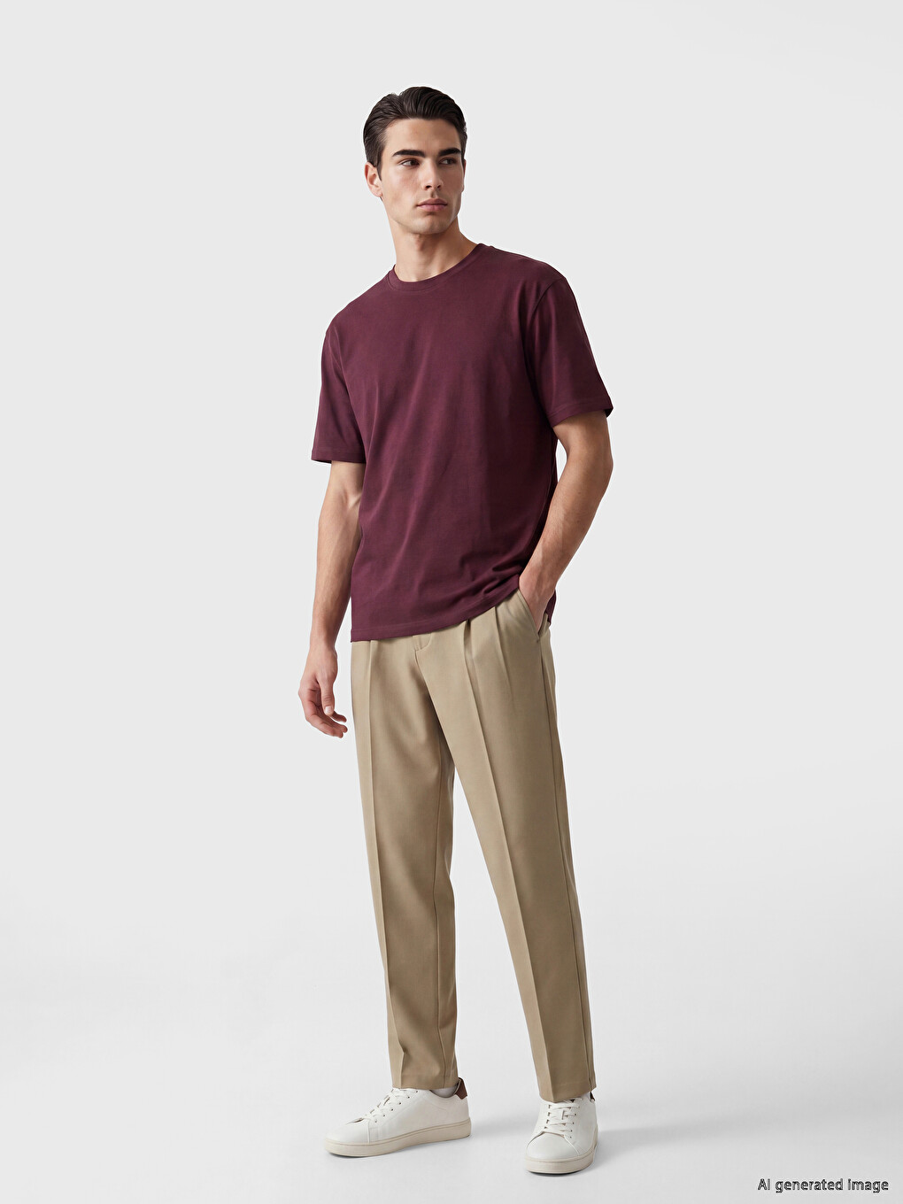 Mürdüm Loose Fit Bisiklet Yaka Erkek Tişört-1