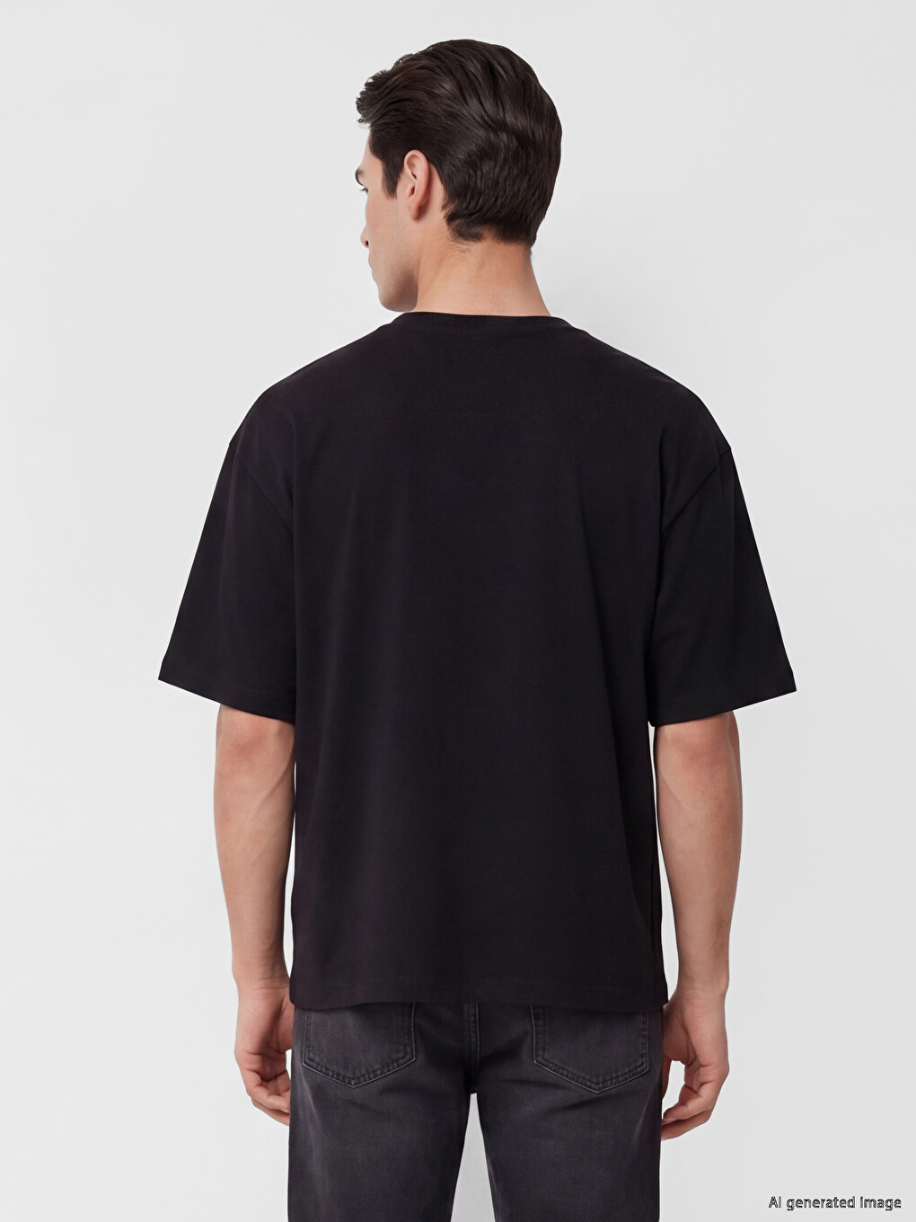 Siyah Relax Fit %100 Pamuk Basic Erkek Tişört-2