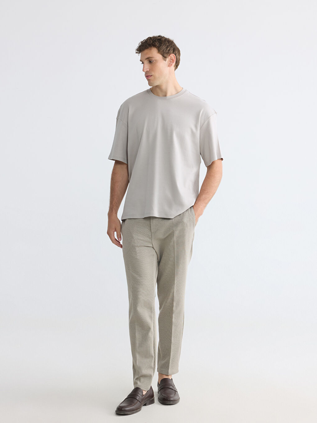 Gri Relax Fit %100 Pamuk Basic Erkek Tişört-1