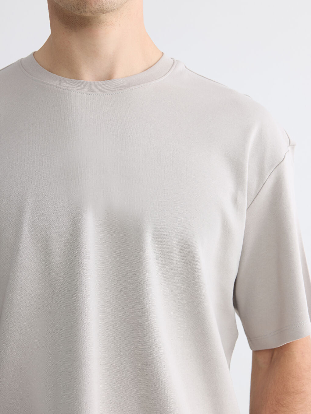 Gri Relax Fit %100 Pamuk Basic Erkek Tişört-2