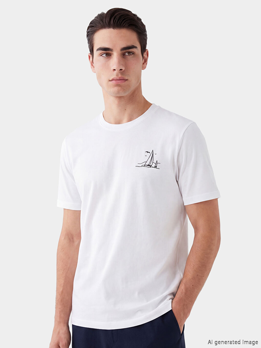 تي شيرت رجالي مطبوع بياقة دائرية-1