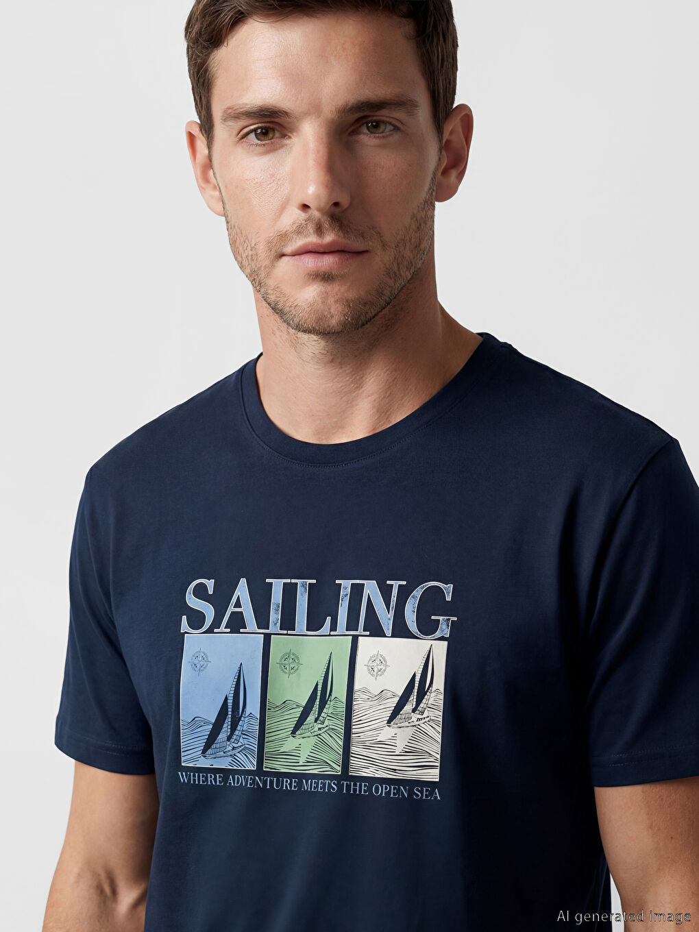 تي شيرت جيرسي مطبوع برقبة مستديرة للرجال-2