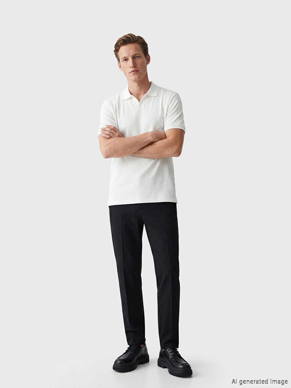 Beyaz Polo Yaka Erkek Tişört-1