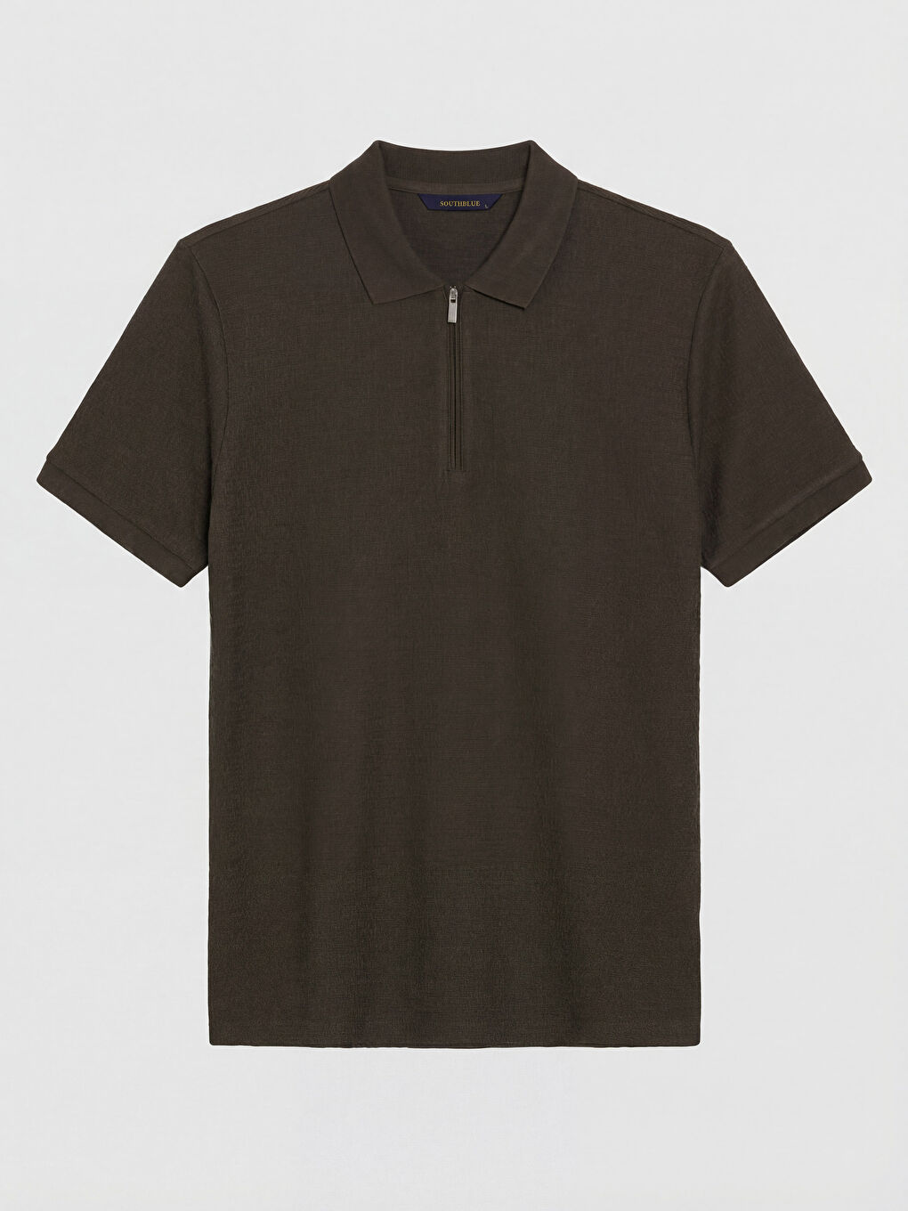 Haki Fermuarlı Polo Yaka Strüktürlü Erkek Tişört