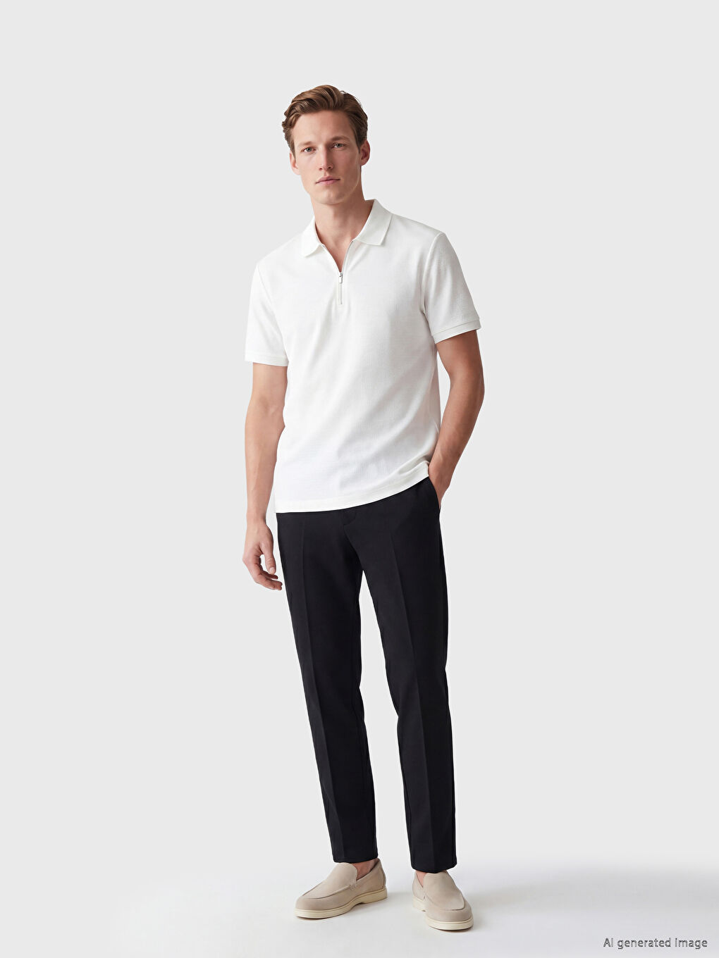 Ekru Standart Fit Polo Yaka Strüktürlü Erkek Tişört-1