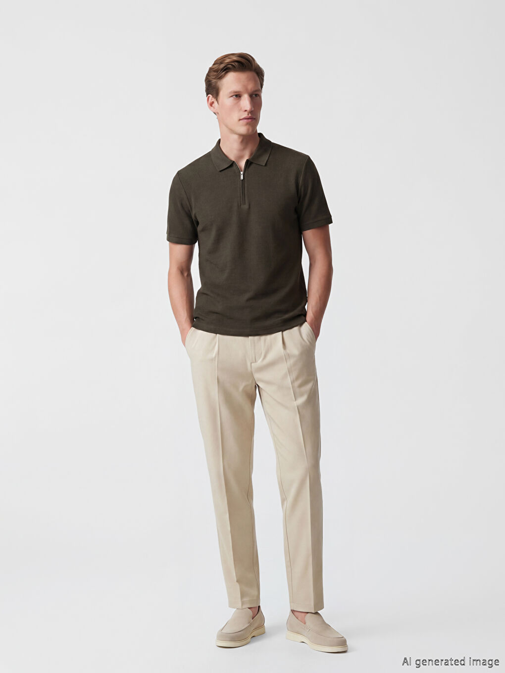 Half-Zip Polo Collar Structured Men's T-Shirt-1