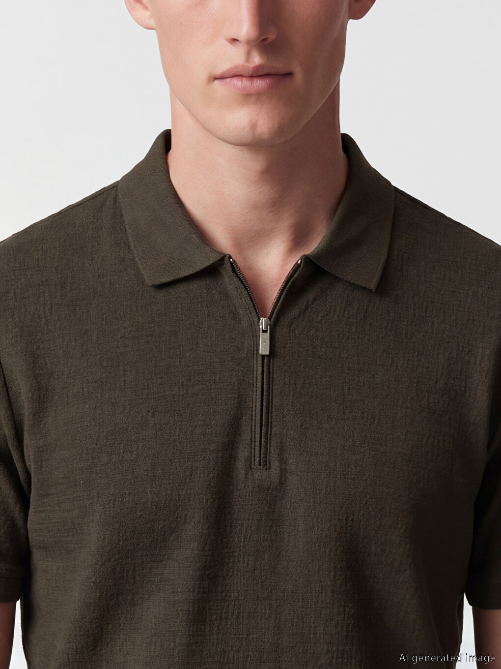 Half-Zip Polo Collar Structured Men's T-Shirt-2
