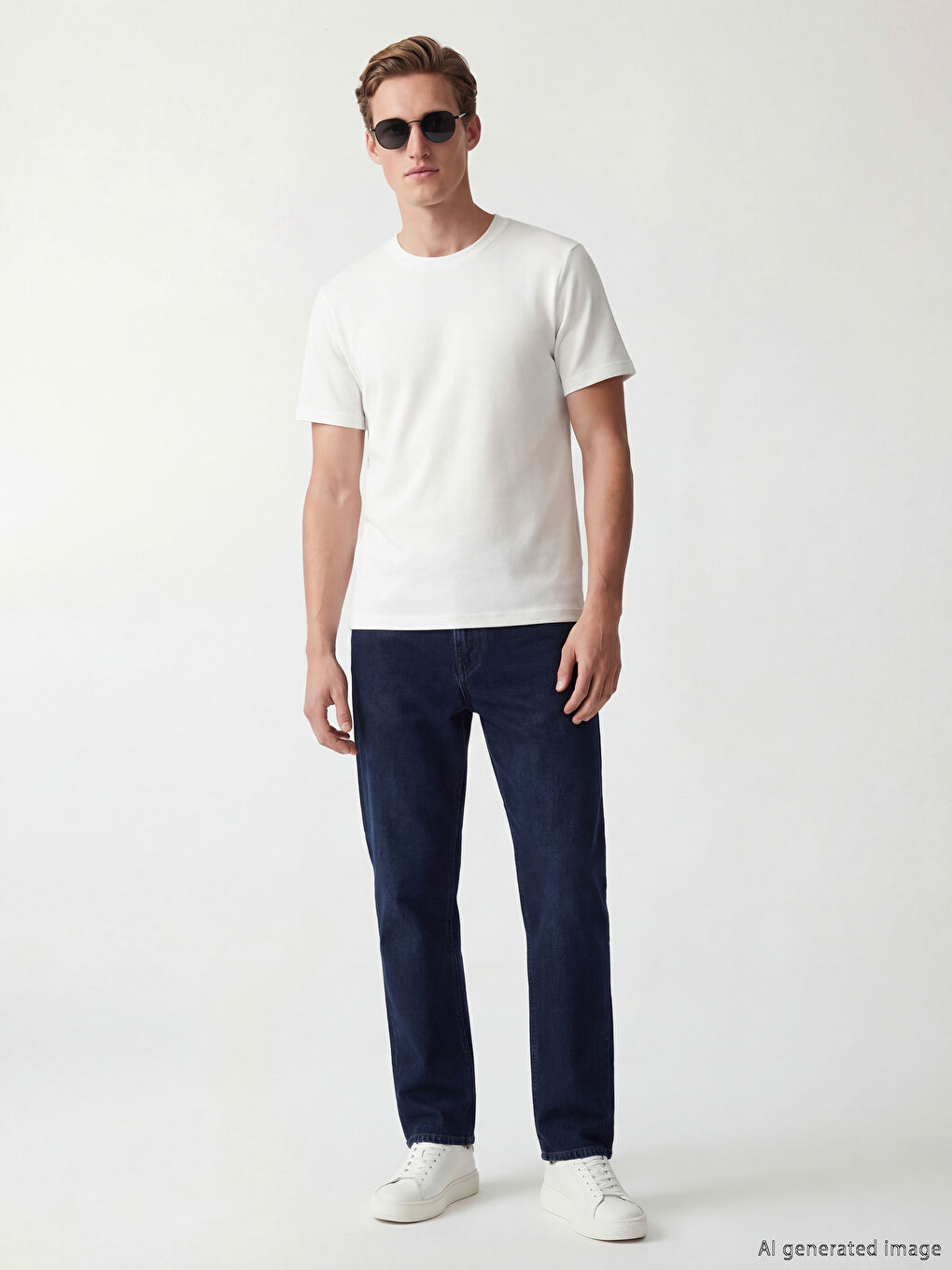 Beyaz Bisiklet Yaka Strüktürlü Erkek Tişört-1