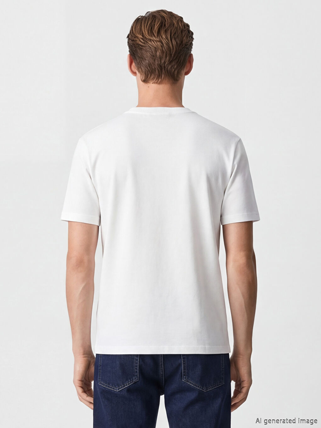 Beyaz Bisiklet Yaka Strüktürlü Erkek Tişört-3